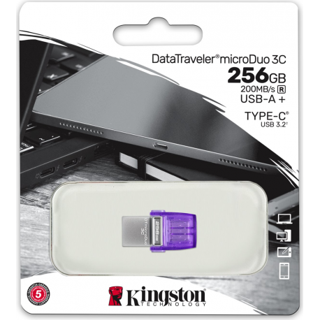 Kingston DataTraveler microDuo 3C - USB flash drive - 256 GB - USB 3.2 Gen 1 / USB-C - 4