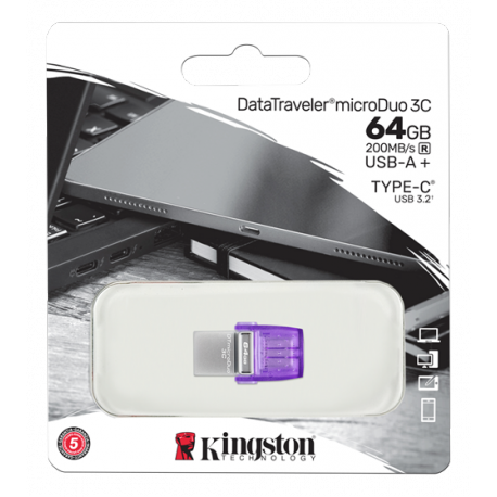 Kingston DataTraveler microDuo 3C - USB flash drive - 64 GB - USB 3.2 Gen 1 / USB-C - 1