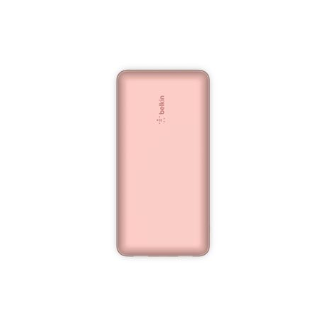 Belkin BOOST CHARGE - Power bank - 20000 mAh - 15 Watt - 3 output connectors (2 x USB, USB-C) - on cable: USB, USB-C - rose gold - 4