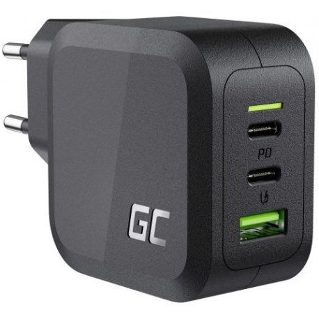 Green Cell - Power adapter - PowerGaN - 65 Watt - 3.25 A - GC Ultra Charge, PD 3.0, Programmable Power Supply (PPS) - 3 output connectors (USB, 2 x USB-C) - black - 0