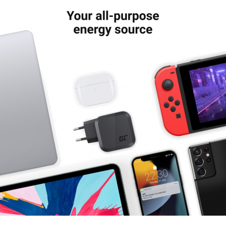 Green Cell - Power adapter - PowerGaN - 65 Watt - 3.25 A - GC Ultra Charge, PD 3.0, Programmable Power Supply (PPS) - 3 output connectors (USB, 2 x USB-C) - black - 6