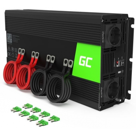Green Cell INV21 - DC to AC power inverter - DC 24 V - 3000 Watt - output connectors: 2 - Europe - black - 0