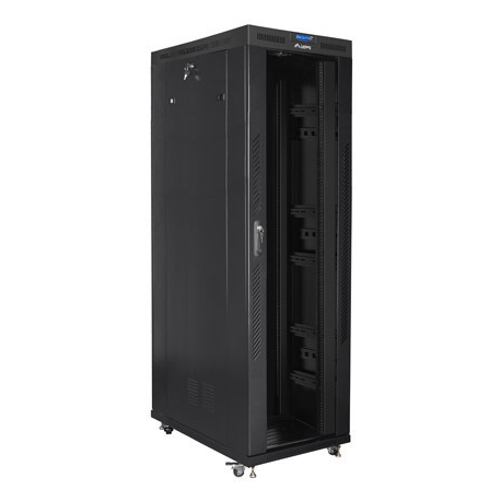 Lanberg - Rack cabinet - with 4 cooling fans, display - black, RAL 9004 - 42U - 19" - 1