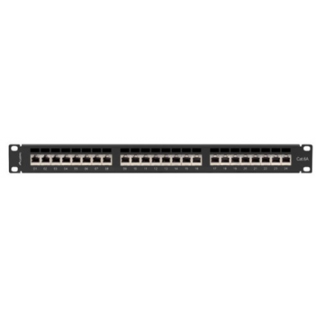 Lanberg PPSA-1024-B - Patch panel - rack mountable - CAT 6a - STP - RJ-45 X 24 - black, RAL 9004 - 1U - 19" - 3
