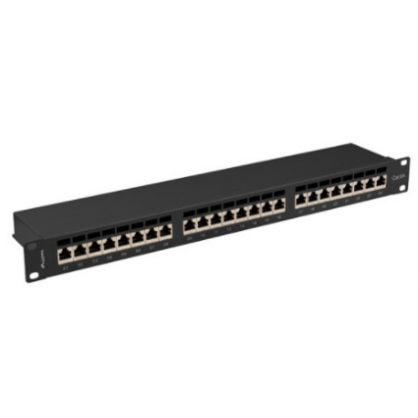 Lanberg PPSA-1024-B - Patch panel - rack mountable - CAT 6a - STP - RJ-45 X 24 - black, RAL 9004 - 1U - 19" - 5