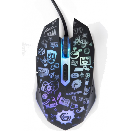 Gembird MUS-6B-GRAFIX-01 - Mouse - cartoon style graphic design - ergonomic - optical - 6 buttons - wired - USB - black - giftbox with transparent window - 1