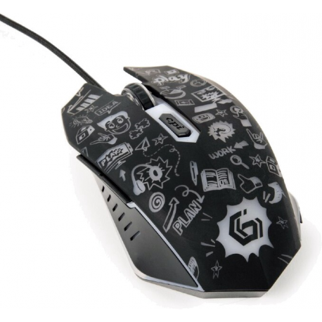 Gembird MUS-6B-GRAFIX-01 - Mouse - cartoon style graphic design - ergonomic - optical - 6 buttons - wired - USB - black - giftbox with transparent window - 2