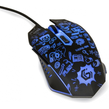 Gembird MUS-6B-GRAFIX-01 - Mouse - cartoon style graphic design - ergonomic - optical - 6 buttons - wired - USB - black - giftbox with transparent window - 4