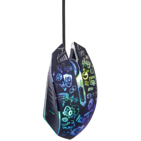 Gembird MUS-6B-GRAFIX-01 - Mouse - cartoon style graphic design - ergonomic - optical - 6 buttons - wired - USB - black - giftbox with transparent window - 6