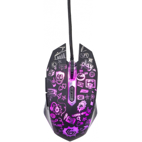 Gembird MUS-6B-GRAFIX-01 - Mouse - cartoon style graphic design - ergonomic - optical - 6 buttons - wired - USB - black - giftbox with transparent window - 7