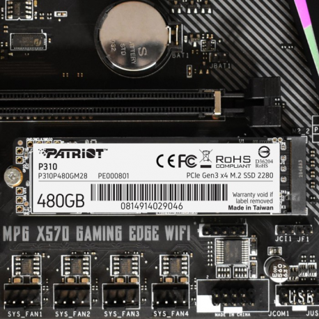 Patriot P310 - SSD - 480 GB - internal - M.2 2280 - PCIe 3.0 x4 (NVMe) - 5