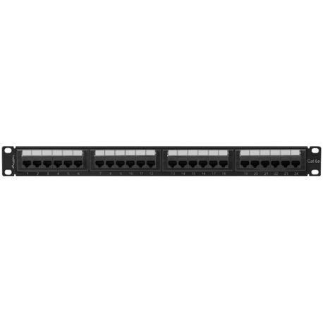 Lanberg PPUA-1024-B - Patch panel - rack mountable - CAT 6a - UTP - RJ-45 X 24 - black, RAL 9004 - 1U - 19" - 1