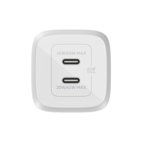 Belkin BOOST CHARGE PRO GaN - Power adapter - PPS and GaN technology - 65 Watt - Fast Charge, PD 3.0 - 2 output connectors (2 x USB-C) - white - 2