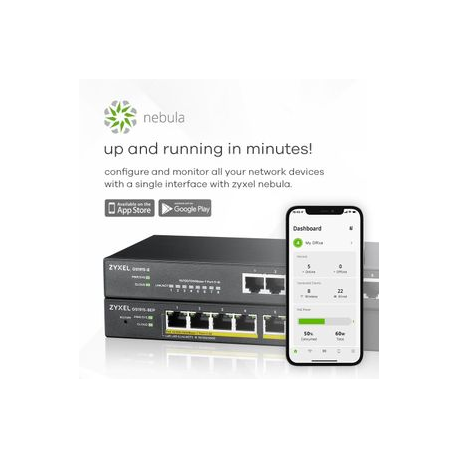 Zyxel GS1915 Series GS1915-8 - Switch - NebulaFLEX Compatible - smart - 8 x 10 / 100 / 1000 - desktop, wall-mountable - 5
