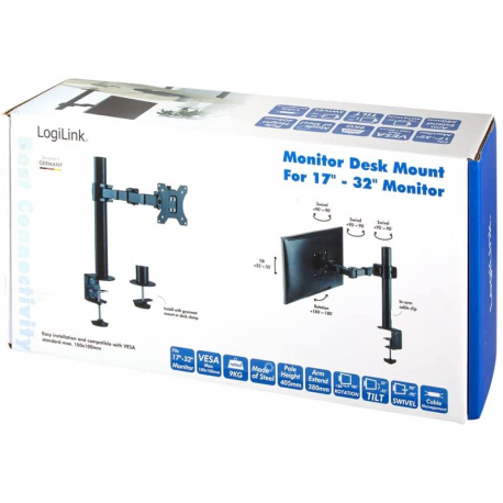 LogiLink - Mounting kit - for LCD display (adjustable arm) - steel - black - screen size: 17"-32" - desk-mountable - 4