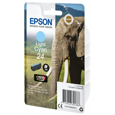 Epson 24 - 5.1 ml - light cyan - original - ink cartridge - for Expression Photo XP-55, 750, 760, 850, 860, 950, 960, 970; Expression Premium XP-750, 850 - 1