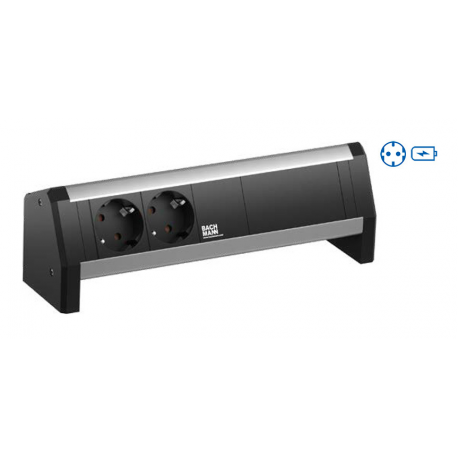 Bachmann DESK - Power strip (surface mountable) - input: GST18 - output connectors: 2 (GST18) - silver, aluminium - 0