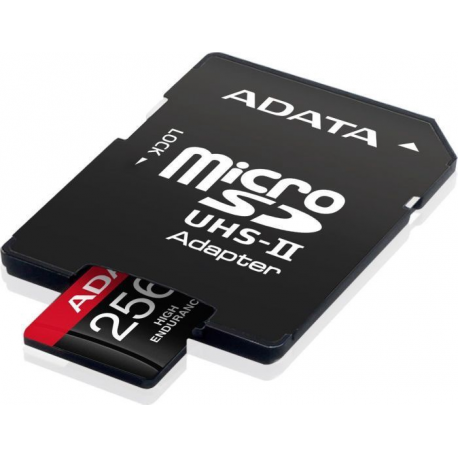 ADATA High Endurance - Flash memory card (microSDXC to SD adapter included) - 256 GB - A2 / Video Class V30 / UHS-I U3 / Class10 - microSDXC UHS-I - 1