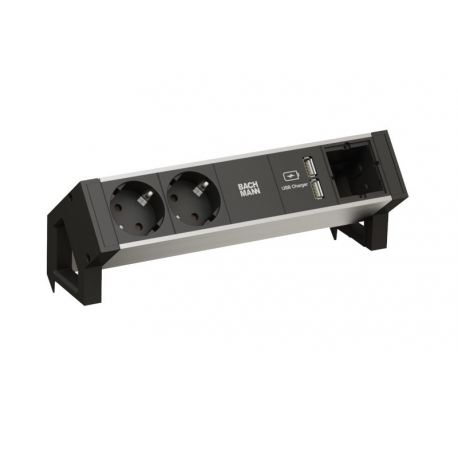 Bachmann DESK 2 ALU - Power strip - input: GST18 - output connectors: 2 (2 x power) - 20 cm - grey, black - 0