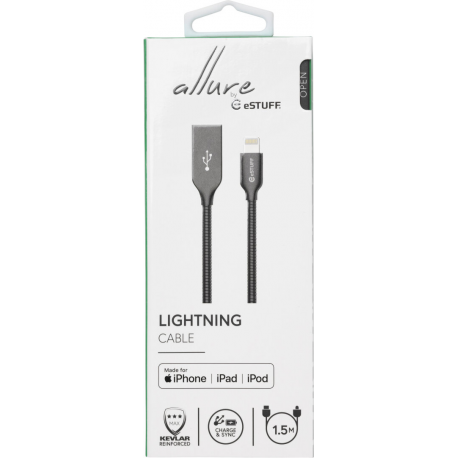 eSTUFF - Lightning cable - Lightning male to USB male - 1.5 m - grey, steel - for Apple iPad / iPhone / iPod (Lightning) - 1