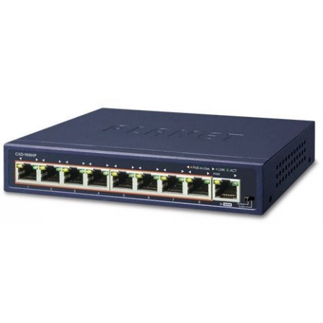 PLANET GSD-908HP - Switch - 8 x 10/100/1000 (PoE+) + 1 x 10/100/1000 (uplink) - desktop - PoE+ (120 W) - 0