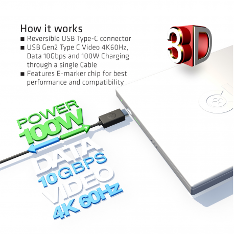 Club 3D CAC-1522 - USB cable - USB-C (M) to USB-C (M) - USB 3.1 Gen 2 - 80 cm - reversible C connector - 7