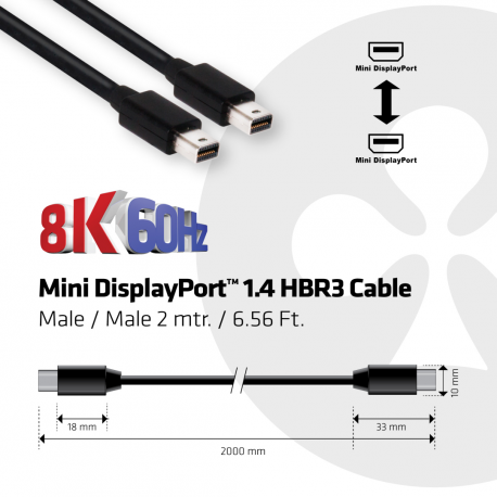 Club 3D - DisplayPort cable - Mini DisplayPort (M) to Mini DisplayPort (M) - 2 m - latched - 2