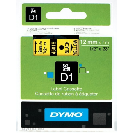DYMO D1 - Self-adhesive - black on yellow - Roll (1.2 cm x 7 m) 1 cassette(s) label tape - for LabelMANAGER 100, 160, 210, 220, 260, 280, 300, 360, 420, Wireless PnP; LabelPOINT 250 - 3