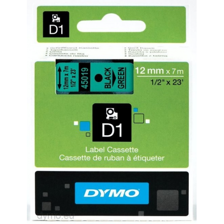 DYMO D1 - Self-adhesive - black on green - Roll (1.2 cm x 7 m) 1 cassette(s) label tape - for LabelMANAGER 100, 160, 210, 220, 260, 280, 300, 360, 420, Wireless PnP; LabelPOINT 250 - 0