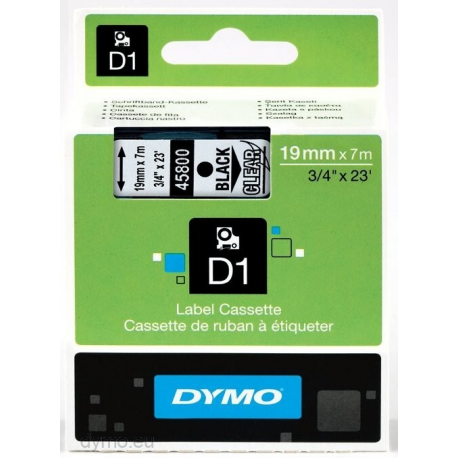 DYMO D1 - Self-adhesive - black on transparent - Roll (1.9cm x 7m) 1 cassette(s) label tape - for LabelMANAGER 360, 400, 420, 450, 500, PC, PC2, Wireless PnP; LabelPOINT 300, 350 - 0