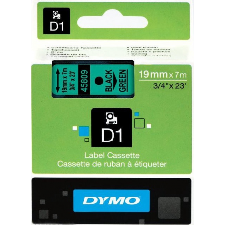 DYMO D1 - Removable adhesive - black on green - Roll (1.9cm x 7m) 1 roll(s) labels - for LabelMANAGER 360, 400, 420, 450, 500, PC, PC2, Wireless PnP; LabelPOINT 300, 350 - 0