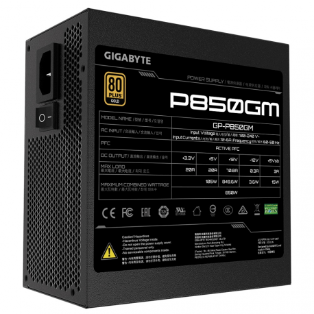 Gigabyte P850GM - Power supply (internal) - ATX12V 2.31 - 80 PLUS Gold - AC 100-240 V - 850 Watt - active PFC - 3