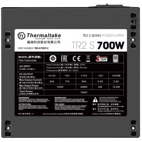 Thermaltake TR2 S 700W - Power supply (internal) - ATX12V 2.3/ EPS12V - 80 PLUS - AC 230 V - 700 Watt - active PFC - Europe - black - 3