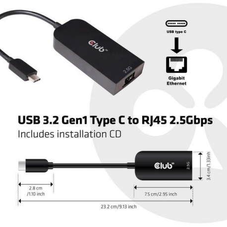 Club 3D - Network adapter - USB-C 3.2 Gen 1 - 2.5GBase-T - 2