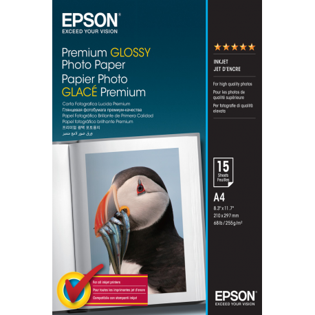 Epson Premium Glossy Photo Paper - Glossy - A4 (210 x 297 mm) 15 sheet(s) photo paper - for EcoTank ET-2650, 2750, 2751, 2756, 2850, 2851, 2856, 4750, 4850 - 0