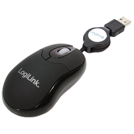 LogiLink Mini with retractable cable - Mouse - right and left-handed - optical - 3 buttons - wired - USB - 0