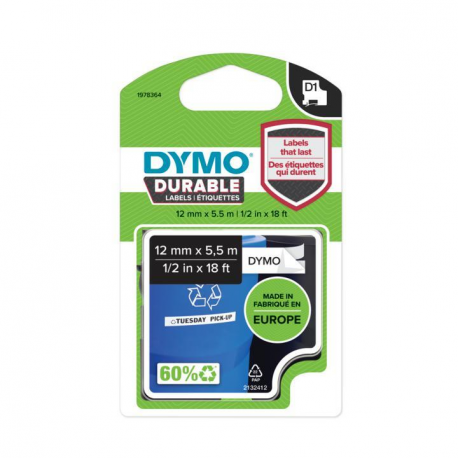 DYMO D1 Durable - Self-adhesive - black on white - Roll (1.2 cm x 5.5 m) 1 cassette(s) label tape - for LabelMANAGER 100, 150, 160, 200, 210, 220, 260, 280, 300, 360, 420, 450; MobileLabeler - 1