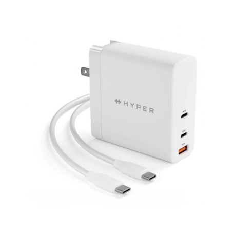 HyperJuice - Power adapter - GaN technology - 140 Watt - QC 3.0, Power Delivery 3.1 - 3 output connectors (USB, 2 x USB-C) - white - 0