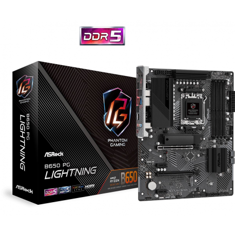 ASRock B650 PG Lightning - Motherboard - ATX - Socket AM5 - AMD B650 Chipset - USB-C 3.2 Gen 2x2, USB-C 3.2 Gen2, USB 3.2 Gen 1 - 2.5 Gigabit LAN - onboard graphics (CPU required) - HD Audio (8-channel) - 0