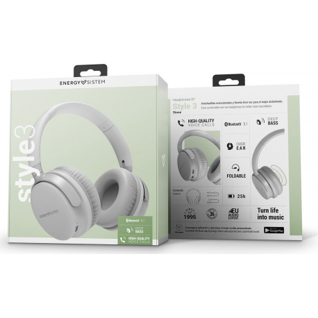 Energy Style 3 - Headphones with mic - full size - Bluetooth - wireless, wired - 3.5 mm jack - noise isolating - stone - 5