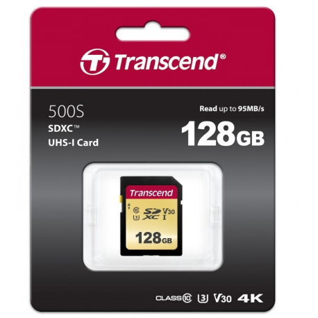 Transcend 500S - Flash memory card - 128 GB - Video Class V30 / UHS-I U3 / Class10 - SDXC UHS-I - 1