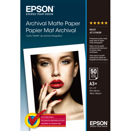 Epson Archival - Matte - Super A3 / B (330 x 483 mm) - 192 g / m² - 50 sheet(s) paper - for SureColor SC-P700, P7500, P900, P9500, T2100, T3100, T3400, T3405, T5100, T5400, T5405 - 0