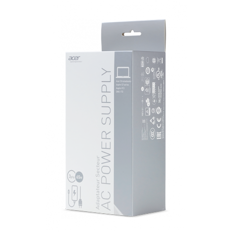 Acer - Power adapter - 65 Watt - Europe - for Aspire R 15 (65 Watt); Aspire V 13 (65 Watt); Chromebook 11 (65 Watt); 15 (65 Watt); Swift 3 (65 Watt) - 1