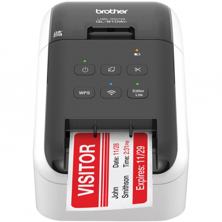 Brother QL-810Wc - Label printer - two-colour (monochrome) - direct thermal - Roll (6.2 cm) - 300 x 600 dpi - up to 110 labels / min - USB 2.0, Wi-Fi(n) - cutter - white, glossy black - 0