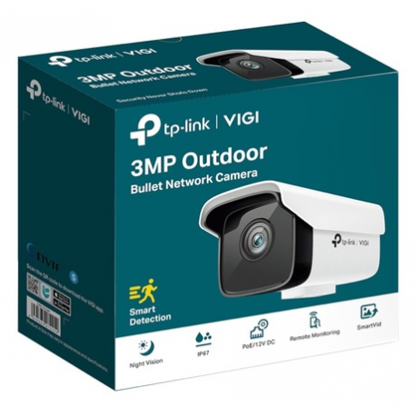 TP-Link VIGI C430 V1 - Network surveillance camera - pan  /  tilt - turret - colour (Day&Night) - 3 MP - 2304 x 1296 - M12 mount - fixed focal - audio - LAN 10 / 100 - H.265+, H.265, H.264+, H.264 - DC 12 V  /  PoE - 0