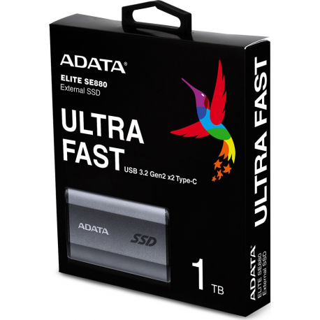 ADATA SE880 - SSD - 1 TB - external (portable) - USB 3.2 Gen 2 (USB-C connector) - titanium grey - 6