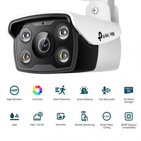 TP-Link VIGI C340 V1 - Network surveillance camera - bullet - outdoor - weatherproof - colour (Day&Night) - 2560 x 1440 - M12 mount - fixed focal - audio - LAN 10 / 100 - H.264, H.265, H.265+, H.264+ - DC 12 V - 1