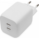 Digitus - Power adapter - GaN - 65 Watt - 3.25 A - PD 3.0 - 2 output connectors (24 pin USB-C) - on cable: USB-C - white