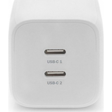 Digitus - Power adapter - GaN - 65 Watt - 3.25 A - PD 3.0 - 2 output connectors (24 pin USB-C) - on cable: USB-C - white - 1