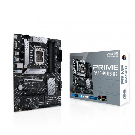 ASUS PRIME B660-PLUS D4 - Motherboard - ATX - LGA1700 Socket - B660 Chipset - USB 3.2 Gen 1, USB 3.2 Gen 2, USB-C 3.2 Gen 2x2, USB-C 3.2 Gen 1 - 2.5 Gigabit LAN - onboard graphics (CPU required) - HD Audio (8-channel) - 7